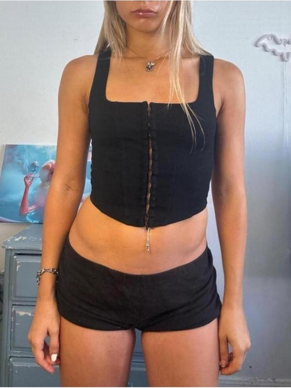 chocolate y2k black fitted going out corset top with grommets size s